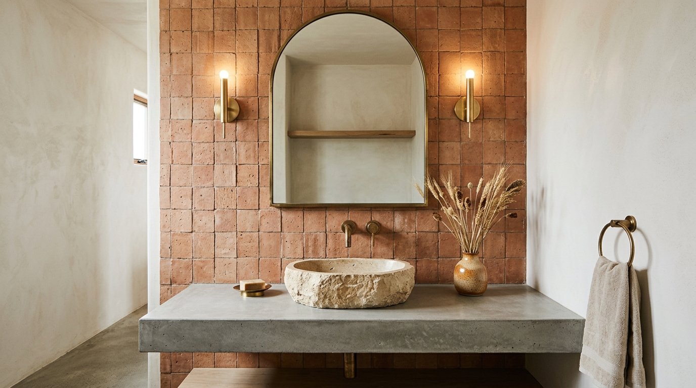 Baño con cerámica de barro mexicano artesanal — Cerámica Leonesa