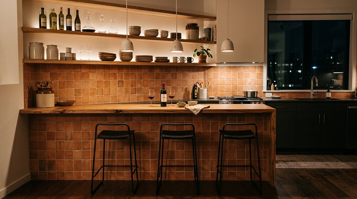 Cocina con cerámica de barro contemporánea — fachaletas Cerámica Leonesa